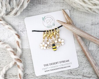 Flower Bee Stitch Markers Set, Knitting Notions Tin, Snag Free Stitch Markers, Progress Keepers, Crochet tools, Knitting tools, gift for mom