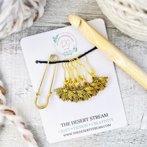 Vintage Bee Stitch Markers Set, Knitting Notions, Snag Free Stitch Markers, Progress Keepers, Crochet tools, Knitting tools, gift for mom
