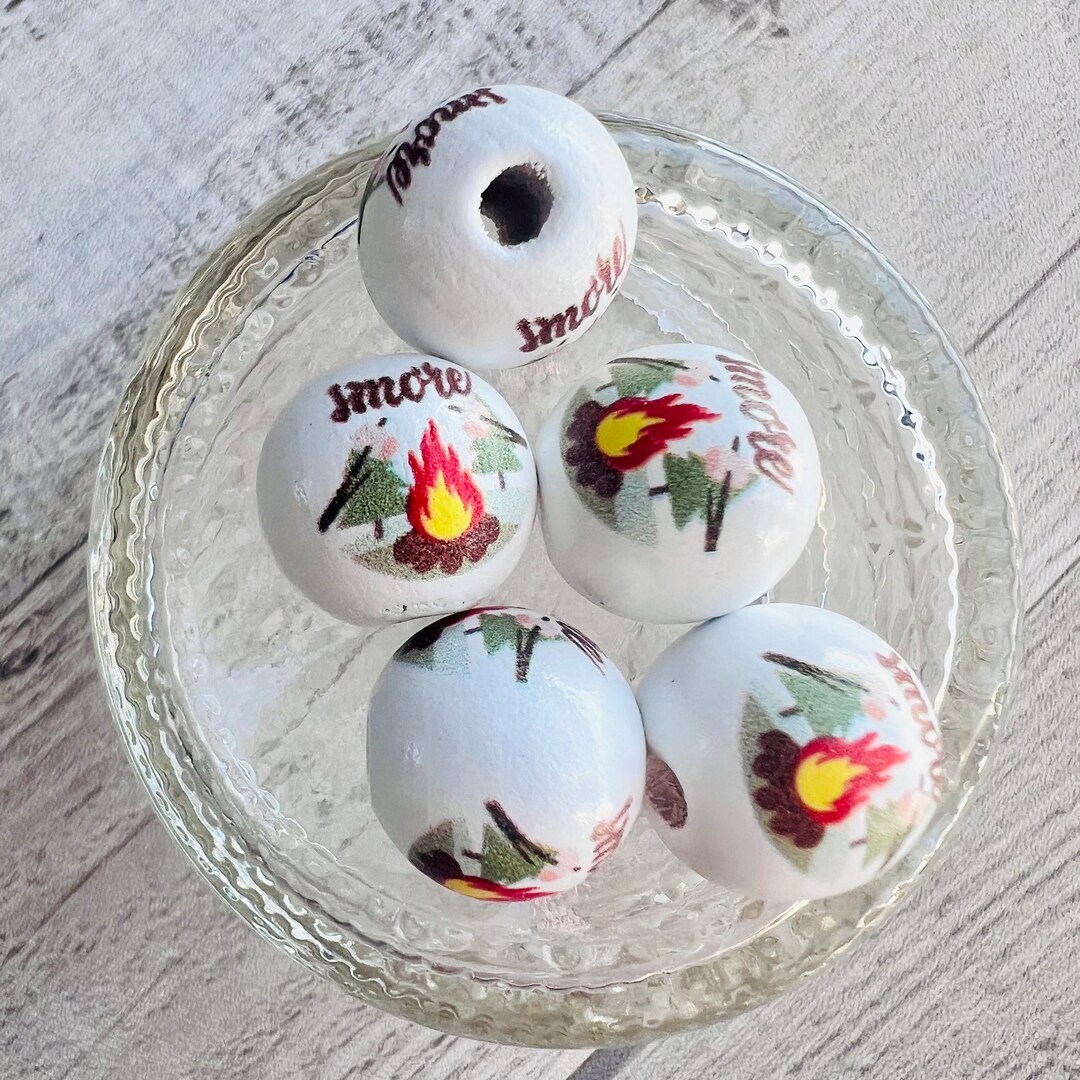 Smore Campfire Wood Beads 16mm Camping Beads Printed Beads Etsy