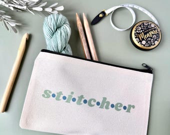 Stitcher Notions Project Zip Bag, Knitting Bag, Crochet Bag, Yarn Bag, Canvas Zip Bag Pouch