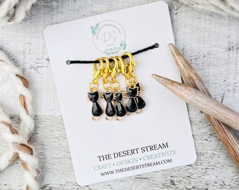 Black Cat Stitch Markers Set, Knitting Notions Tin, Snag Free Stitch Markers, Progress Keepers, Crochet tools, Knitting tools, gift for mom