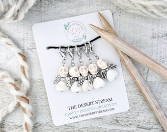Skull Angel Stitch Marker Set, Knitting Notions Tin, Snag Free Stitch Markers, Progress Keepers, Crochet tools, Knitting tools, gift for mom
