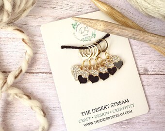 Black Heart Stitch Markers Set, Knitting Notions Tin, Snag Free Stitch Markers, Progress Keepers, Crochet tools, Knitting tools