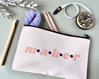 Maker Notions Project Zip Bag, Knitting Bag, Crochet Bag, Yarn Bag, Canvas Zip Bag Pouch