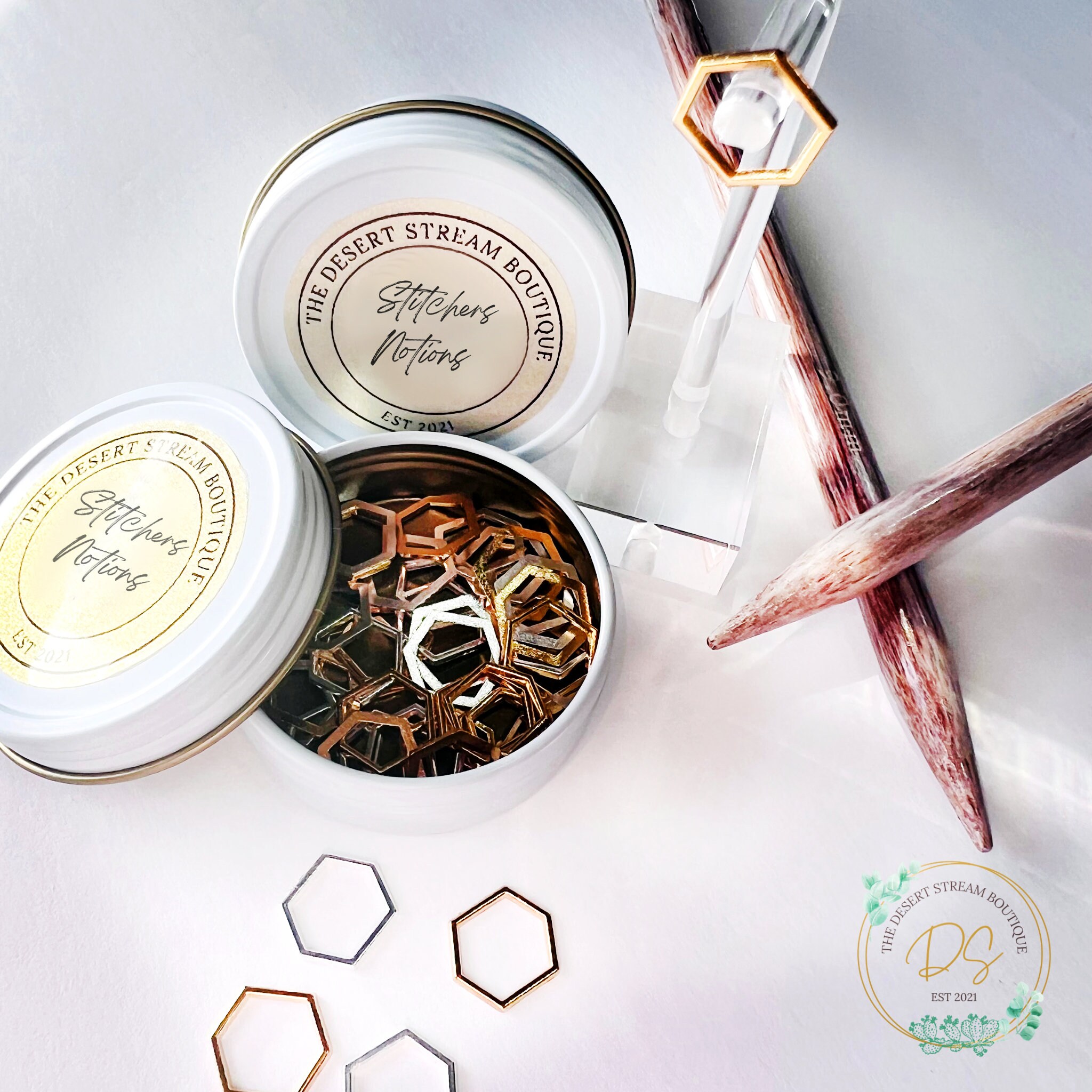 Hexagon Stitch Markers Set of 40 Knitting Notions Tin Etsy