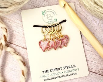 Pink Heart Stitch Markers Set, Knitting Notions Tin, Snag Free Stitch Markers, Progress Keepers, Crochet tools, Knitting tools, gift for mom