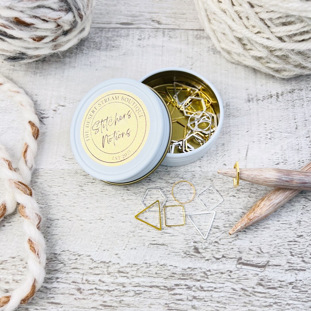 Geometric Stitch Markers Set of 40, Knitting Notions Tin, Snag Free