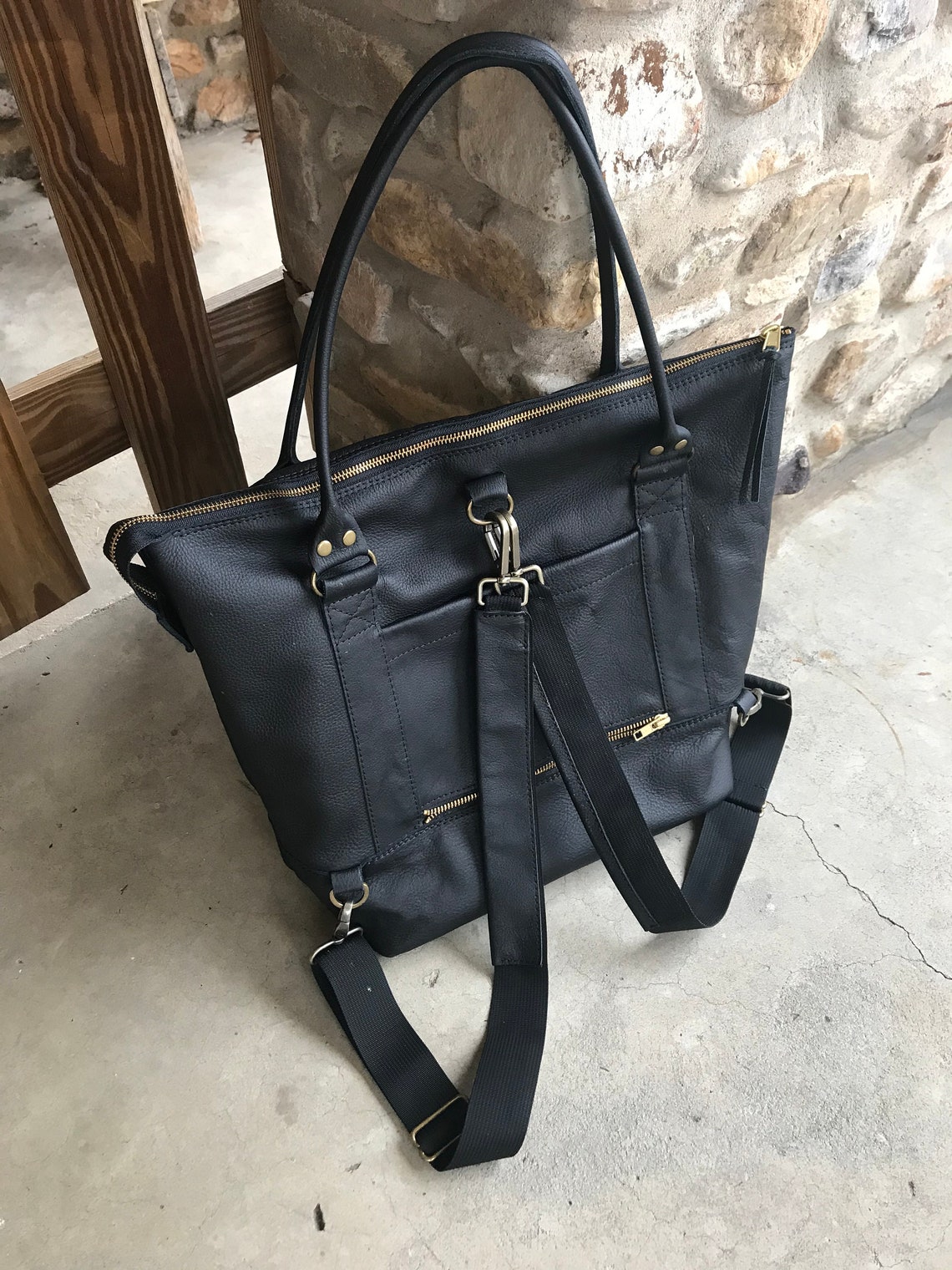 Leather Weekender Luggage Tote with Trolley Sleeve Etsy