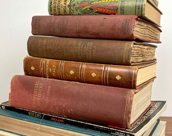 JUNK JOURNAL Book Lot - Collection of Damaged Antique Books for Scrapbooking, Arts and Crafts DIY - Ephemera, Decorative w/ Illustrations