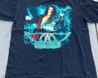 Vintage L Aerosmith Nine Lives 1997 1998 Tour T-Shirt Tee - Giant Label, Double Sided Large / Rock Band