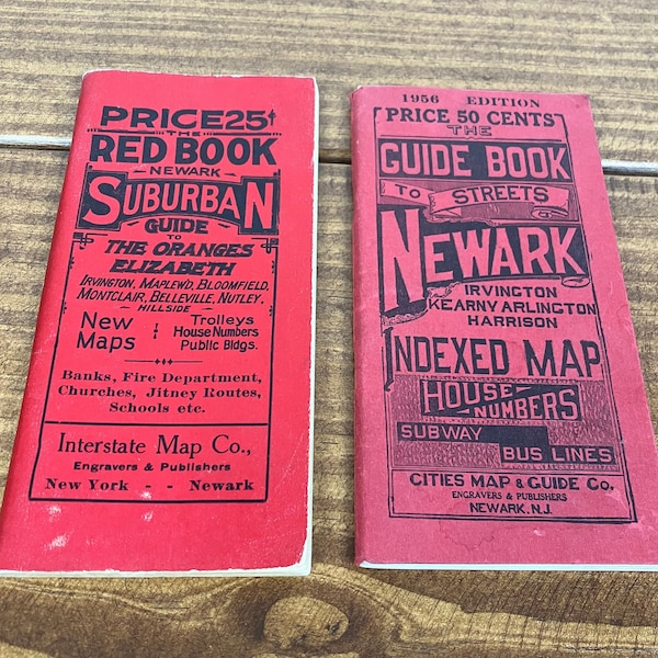 Antique Newark Guide Books - New Jersey Streets - Irvington, Kearny, Elizabeth, The Oranges - NJ State History Decor