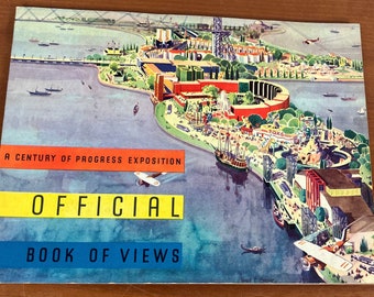 1933 A Century of Progress Exposition - Official Book of Views, Vintage Paperback Book / Chicago World's Fair Decor, Gift