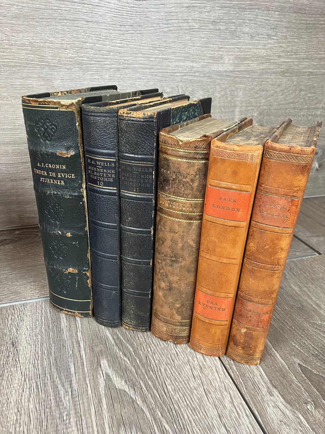 6 Antique Danish Leatherbound Books - Ornately Decorated, Book Set ...