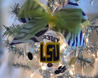 Custom Hand Decorated LSU Inspired Geaux Tigers Louisiana State 4 Glass Christmas Ornament Custom Hand Decorated LSU Inspired Geaux Tigers Louisiana State 4 Glass Christmas Ornament