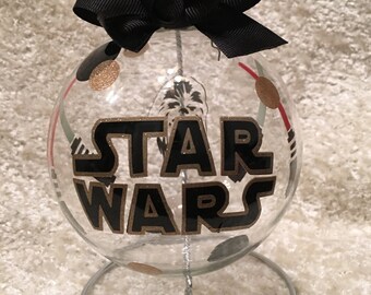 Custom Hand decorated Disney Star Wars 4" glass Christmas ornament