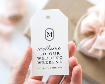 Printed Gift Tag For Wedding / Modern Clean Typography Wedding Favor Tag / Monogram for wedding favors