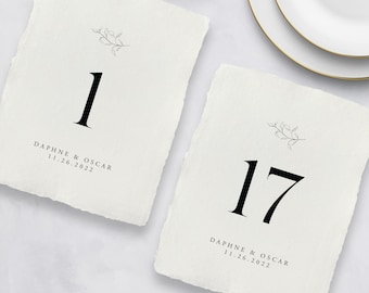 Printed Off-White handmade paper Table Numbers, Simple Table Number Cards, Wedding Table Numbers, Reception Table Numbers - Daphne