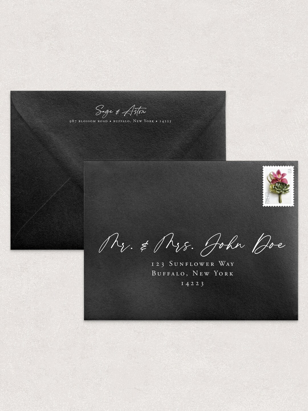 White Ink Envelope Addressing Guest and Return Address Printing on Dark