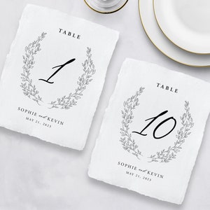 Printed handmade paper Table Numbers, Simple Table Number Cards, Wedding Table Numbers, Reception Table Numbers - Sophie