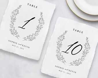 Printed handmade paper Table Numbers, Simple Table Number Cards, Wedding Table Numbers, Reception Table Numbers - Sophie