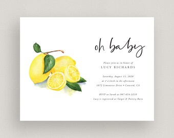 Lemon Oh Baby Invitation, Printable Baby Shower Invitation, Lemon Invitation, Summer Baby Shower, Digital File