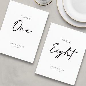 Printed Modern Table Numbers, Simple Table Number Cards, Wedding Table Numbers, Reception Table Numbers - Anna