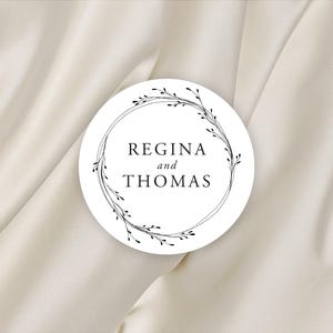 Elegant Wedding Favor Sticker, Personalized Sticker Label. Round White Matte Stickers. Snack Bag Sweets Desserts Favors Stickers