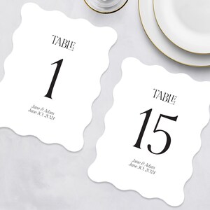 Printed Wavy Table Numbers, Simple Table Number Cards, Wedding Table Numbers, Reception Table Numbers - Jane