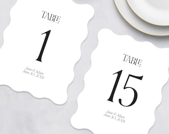 Printed Wavy Table Numbers, Simple Table Number Cards, Wedding Table Numbers, Reception Table Numbers - Jane