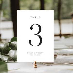 Printed Modern Table Numbers, Simple Table Number Cards, Wedding Table Numbers, Reception Table Numbers - Delia