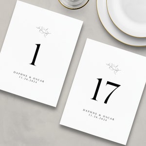 Printed Elegant Table Numbers, Simple Table Number Cards, Wedding Table Numbers, Reception Table Numbers - Daphne