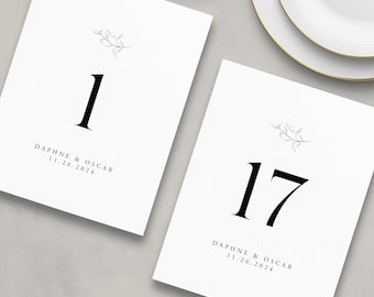 Printed Elegant Table Numbers, Simple Table Number Cards, Wedding Table Numbers, Reception Table Numbers - Daphne