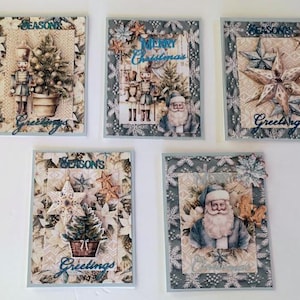 Juego de 5 tarjetas navideñas, hechas a mano, tarjetas navideñas,