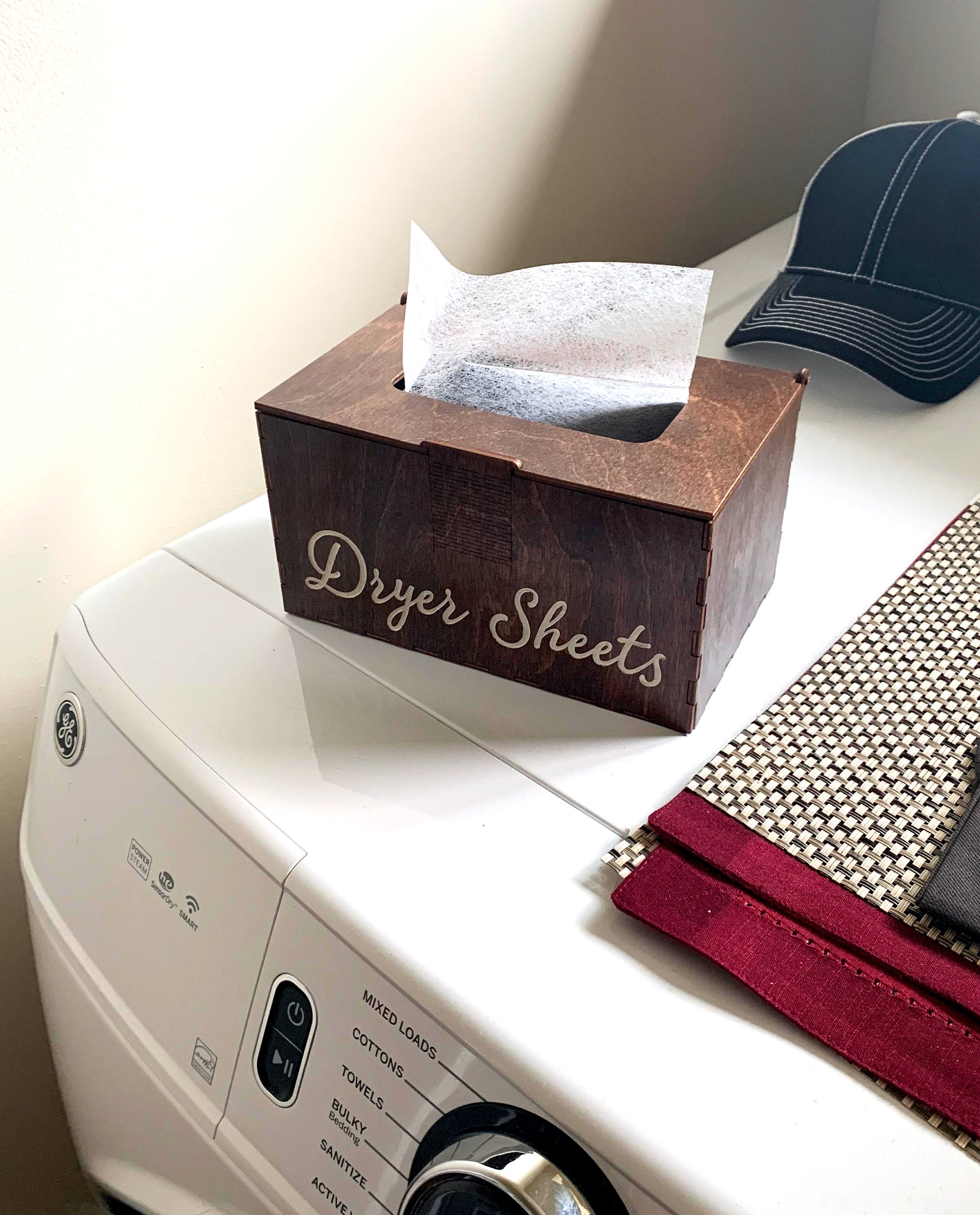 Dryer sheet storage Laundry room decor dryer sheet wood box Etsy