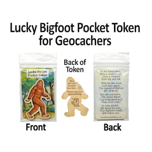 Lucky Bigfoot Pocket Token pour géochacheurs / Geocaching - Butin Geocache - Jeton Sasquatch - Porte-bonheur - Pocket Pal - Polychrome
