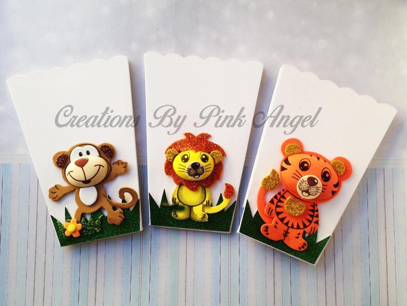 Jungle 1st Birthday Favors Noah Ark Treat Box Favors Set of 12 Safari Popcorn Boxes Safari Baby Shower Goodie Box Favors