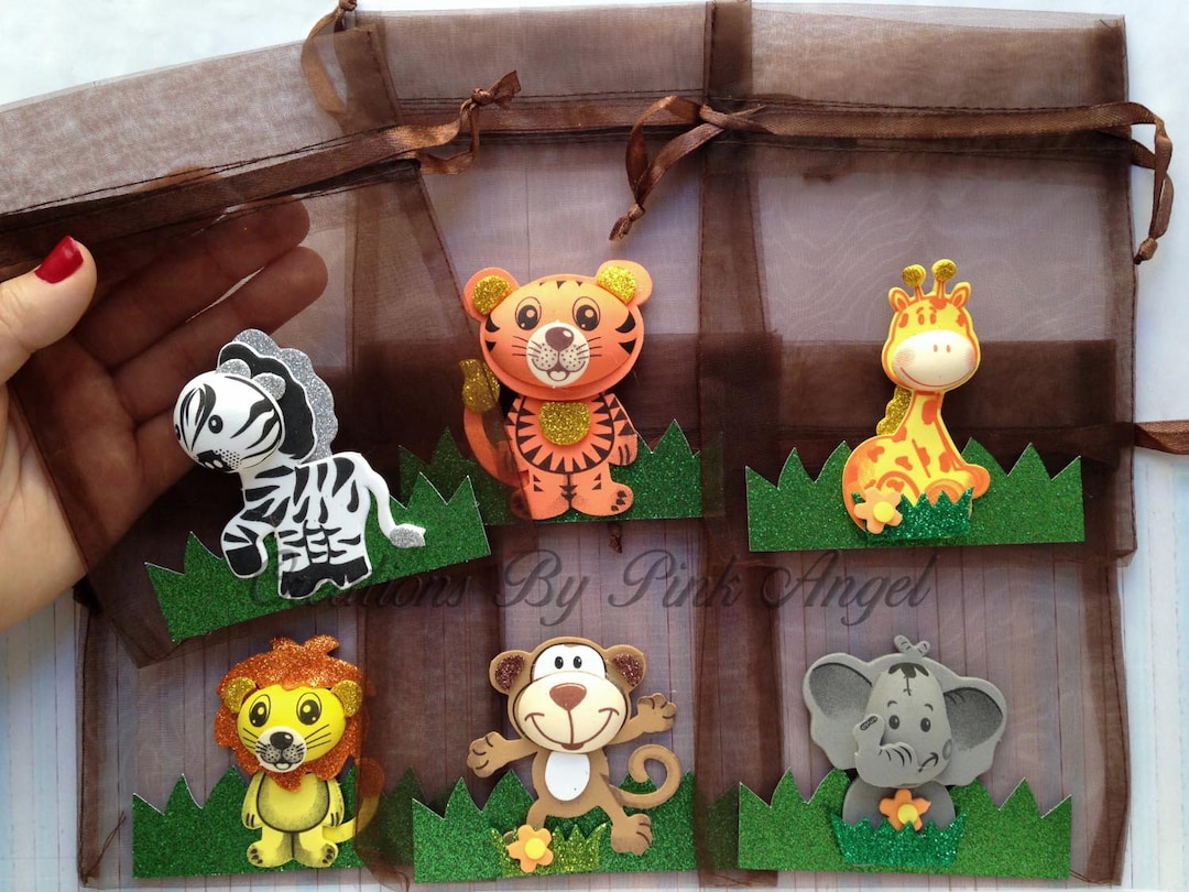 6, 12 Safari Treat Bag Favors, Zoo Animals Party Favors, Jungle