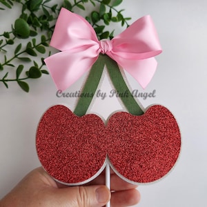 She&#39;s the Cherry on Top Cake Topper for Bridal Shower or First Birthday Party, Cherry With Bow Cake Topper for Baby Shower or Party Decor