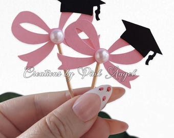 10PCS Coquette Bow Graduation Cupcake Toppers, Class of 2026 Party Decorations