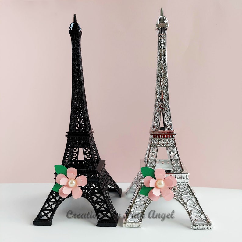 10 inch Eiffel Tower Centerpiece With Flower Decoration, 1 Tower Included image 1