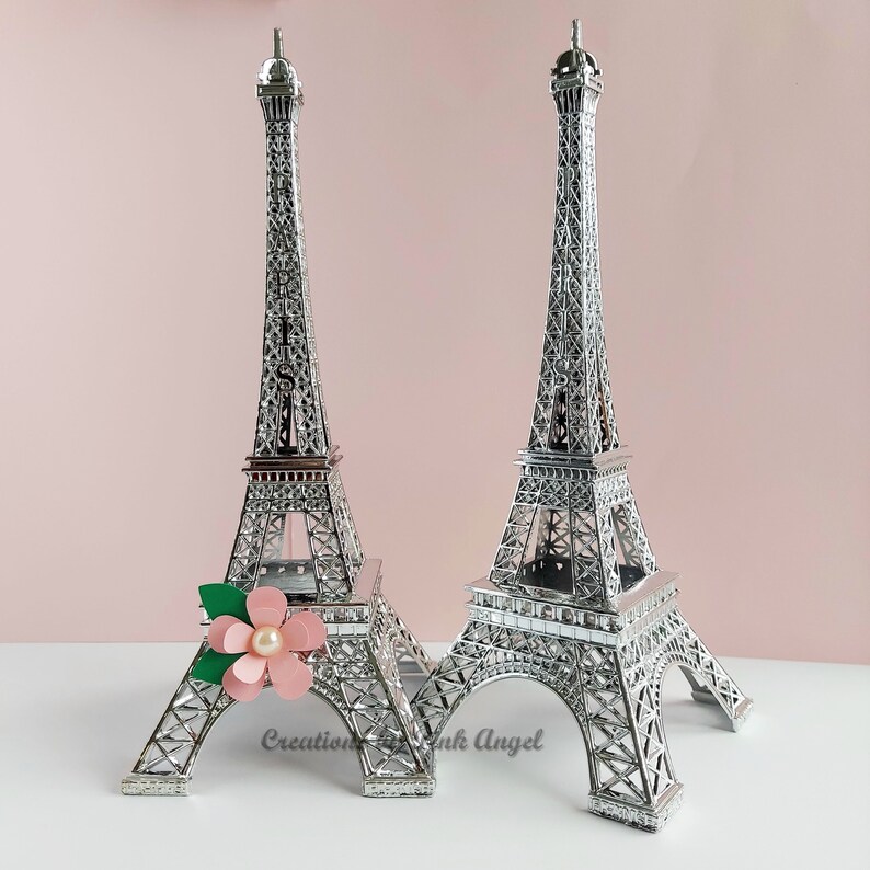 10 inch Eiffel Tower Centerpiece With Flower Decoration, 1 Tower Included image 3