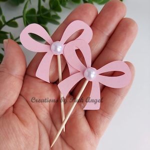 Bow Cupcake Toppers for Bridal Shower, Baby Shower, or Birthday Decorations, SET of 5 Choose Your Colors