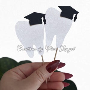 10PCS Glitter Tooth Graduation Cupcake Toppers, Dental Graduate