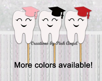 Tooth Cupcake Toppers for Dental Graduation, or Dentist Retirement Party (Pack of 6, 12, 18 or 24)