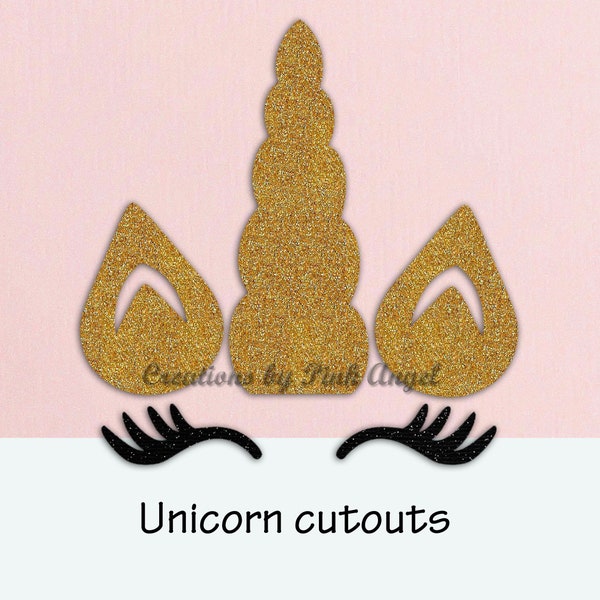 Unicorn Cutouts Horn Ears and Lashes for Party Decor, Gold Glitter Unicorn Horn Eyelashes and Ears for DIY Projects