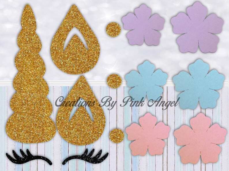 6 Sets of Unicorn Cutouts With Flowers DIY Kit Horn Ears and Etsy