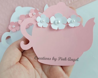 Teapot Cutouts With Flower Embellishments, Tea Time Party Die Cut Shapes, DIY or Assembled Pack of 12 Teapots