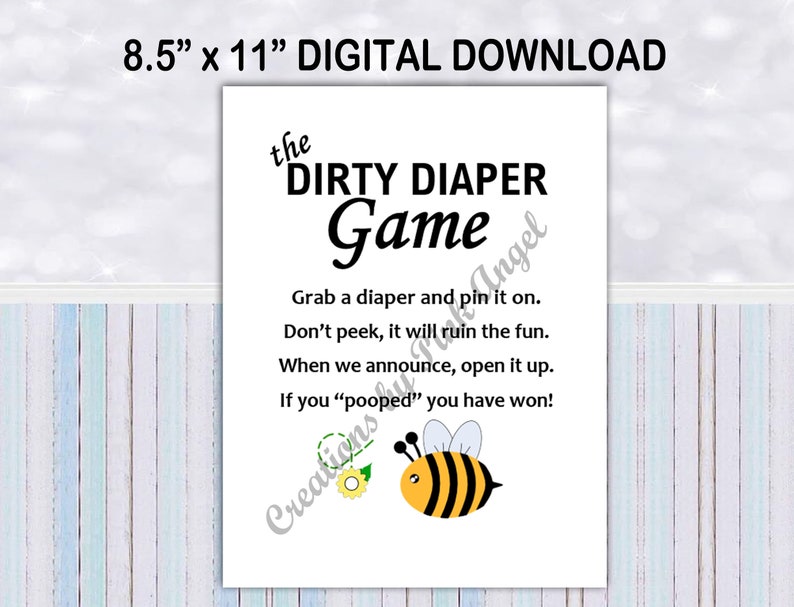 Dirty Diaper Game Instructions Sign PDF DIGITAL DOWNLOAD Baby Etsy