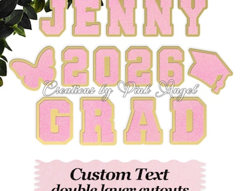 Recortes de letras personalizados para graduación, letras Lei de doble capa, texto personalizado de la clase de 2026