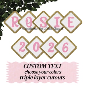 Graduation Lei Custom Text Cutouts, Personalized Glitter Diamond Shape Letters Class of 2026